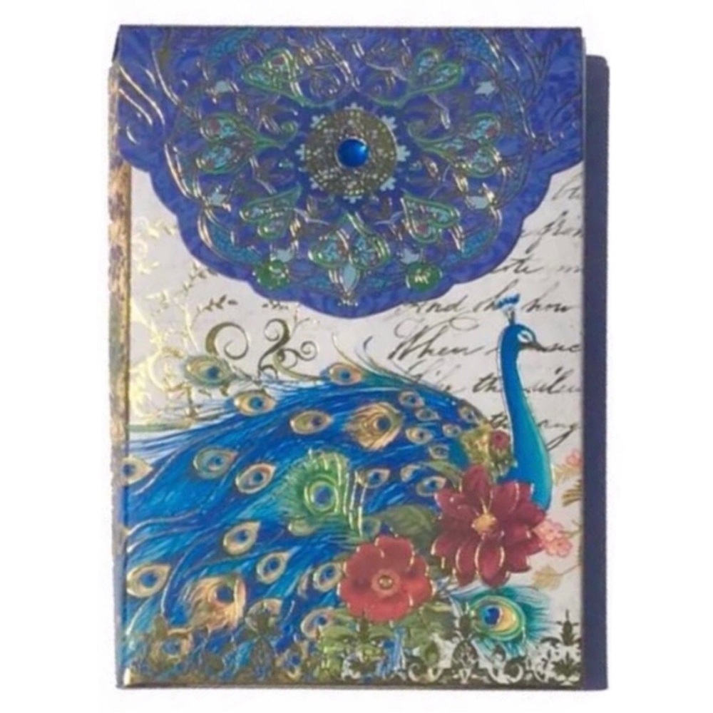 Punch Studio Blue Floral Peacock Decorative *Pouch Box (97654-P)